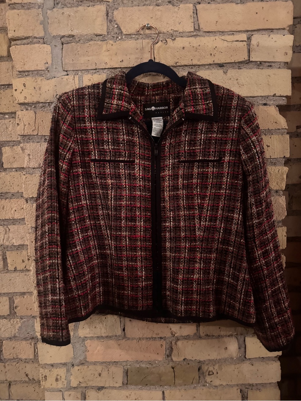 Sag Harbor Womens Plaid Tweed Blazer Jacket - Red & Brown